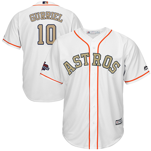 Astros #10 Yuli Gurriel White 2018 Gold Program Cool Base Stitched Youth MLB Jersey - Click Image to Close
